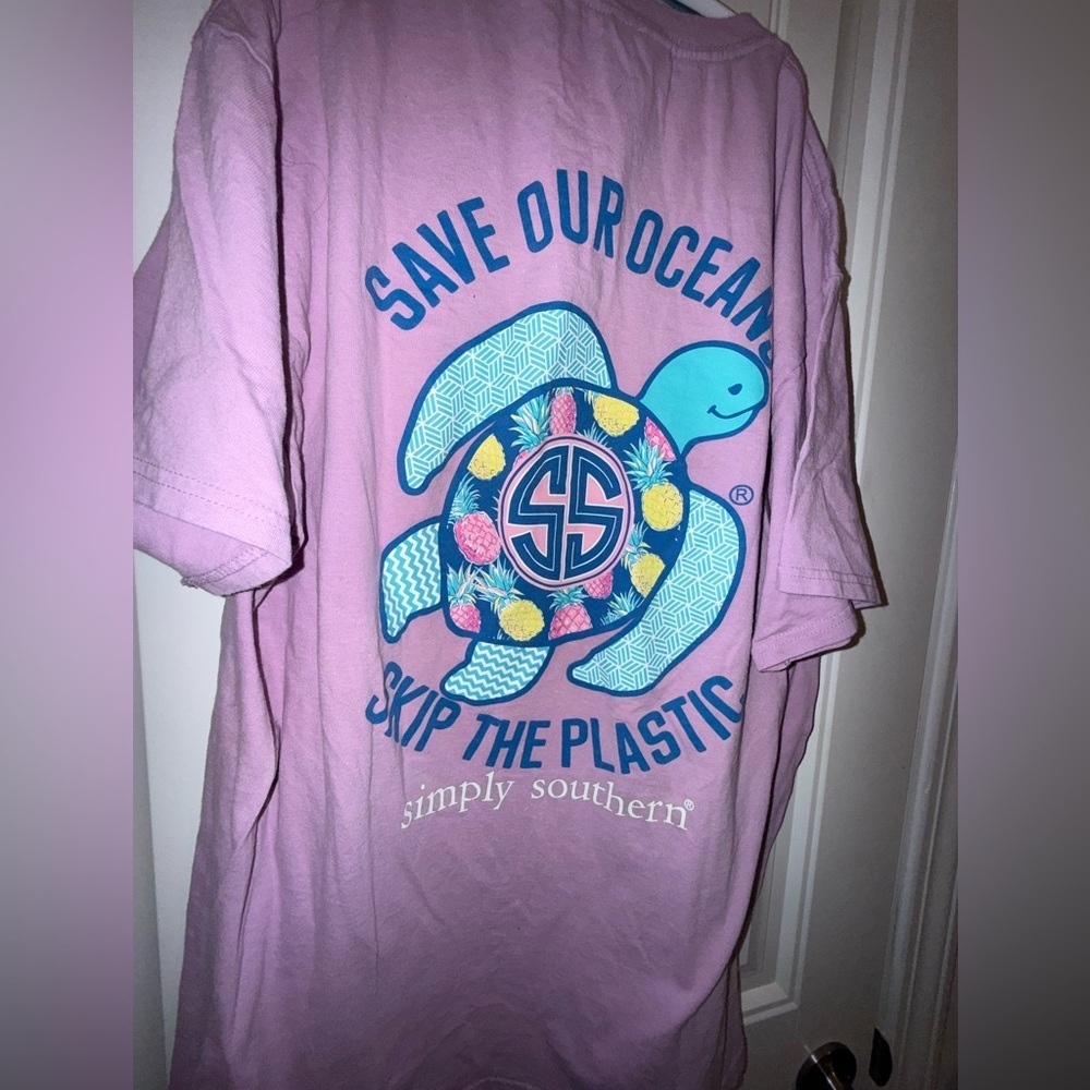 SIMPLY SOUTHERN T - Shirt Women's  L Cotton Lavender Purple SS "Save Our Oceans"